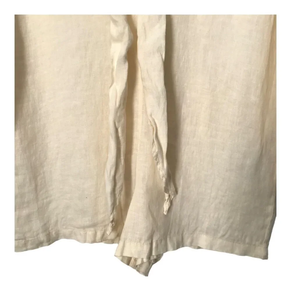 Zara Romper Size XS‎ Tied 100% Linen Oyster White Long Sleeve V-Neck Jumpsuit